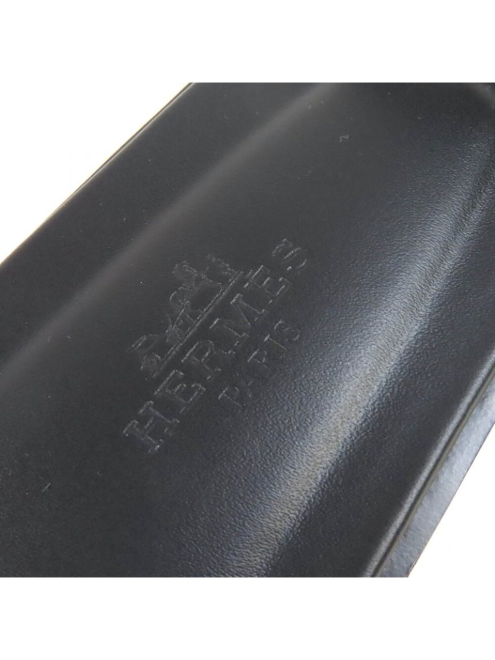 Hermes Oran Box Calf Leather Motif Flat Sandals Mules Black 38.5 Box - Picture 9 of 12